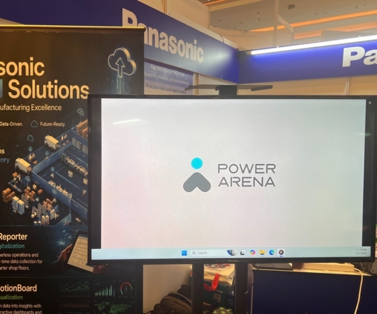 Panasonic booth at EMAX 2026, with PowerArena logo